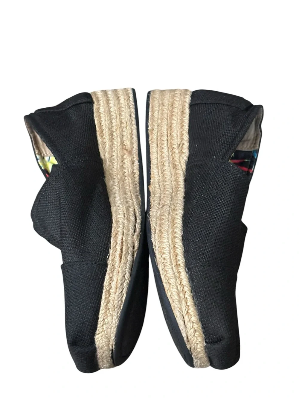 Bobs From Skechers Shoes Womens 7.5 Espadrille Black Canvas Wedge Heels SN 34101